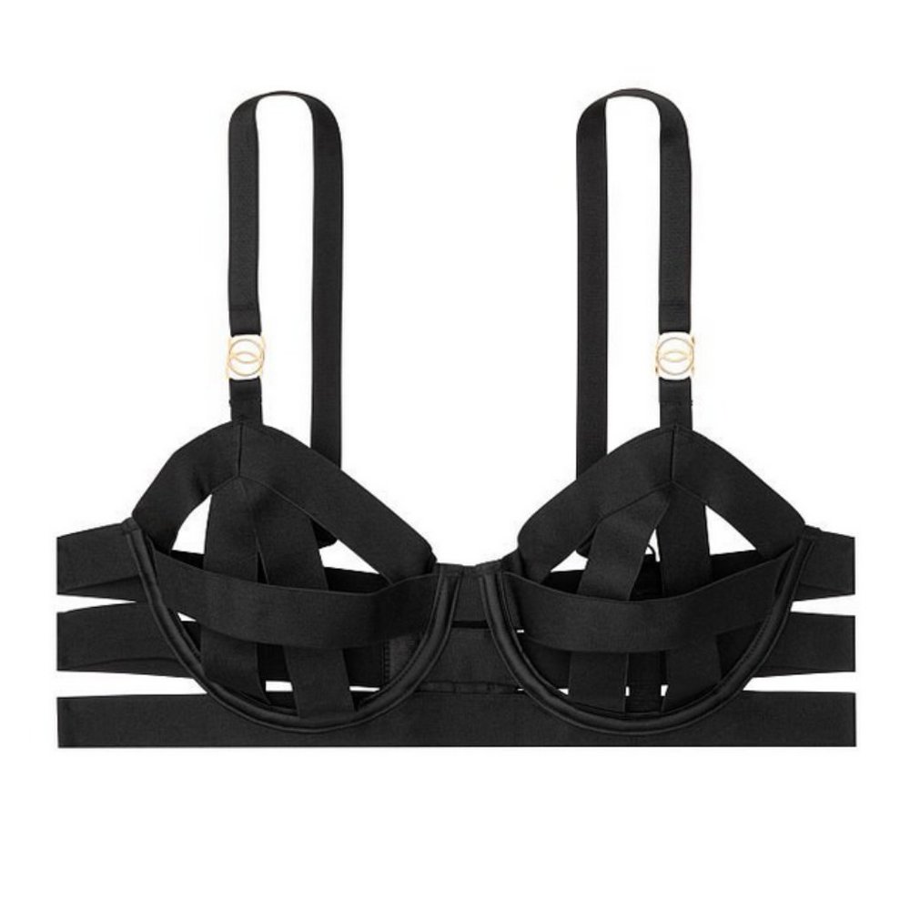Victoria's Secret Very Sexy Ouvert Strappy Demi Bra in Black Size 32D NWOT $80